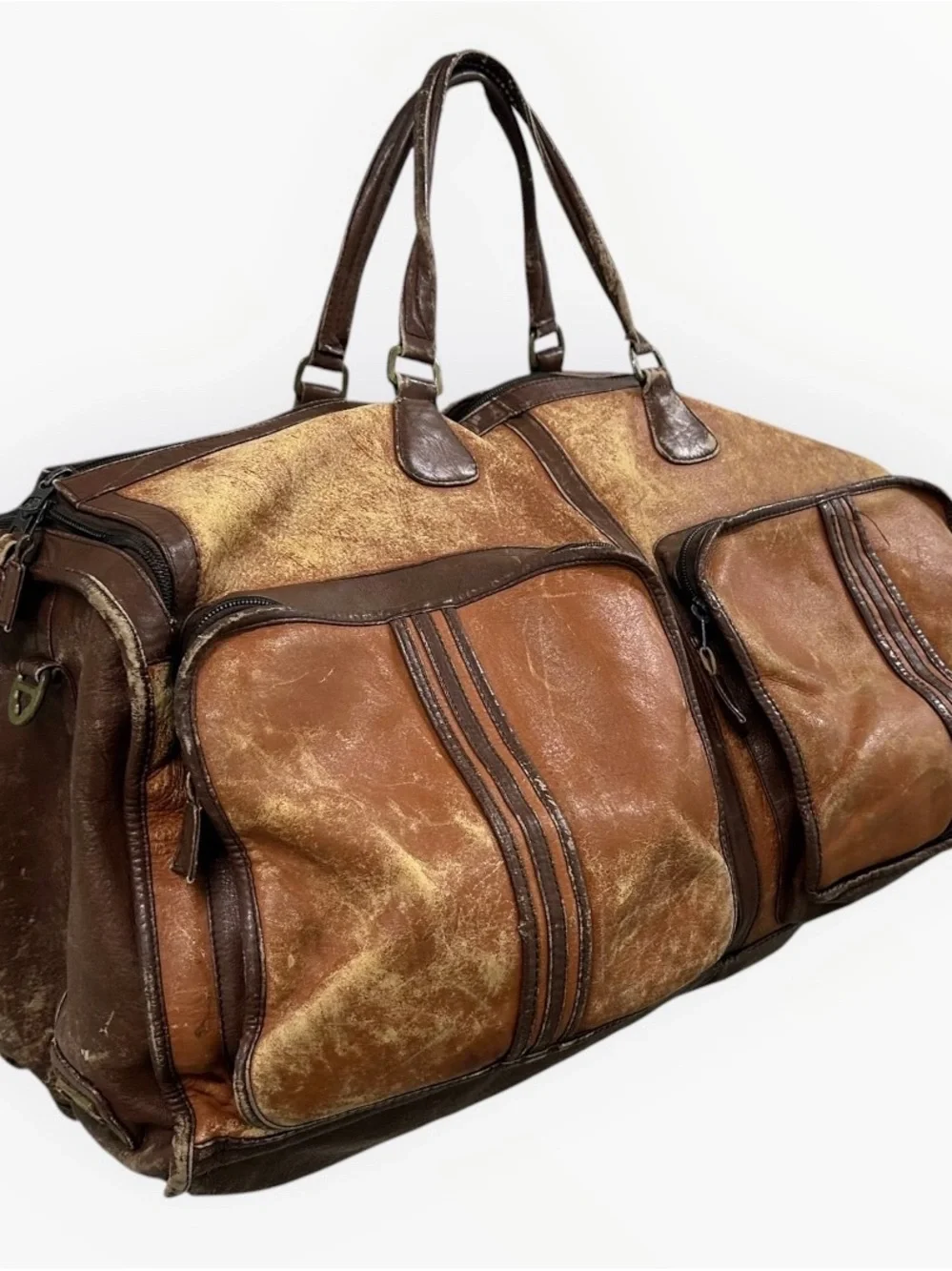 Vintage LAND Colombian Leather Large Duffel Travel Bag Weekend Carry On Brown